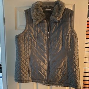 Gray fur lined waffled vest